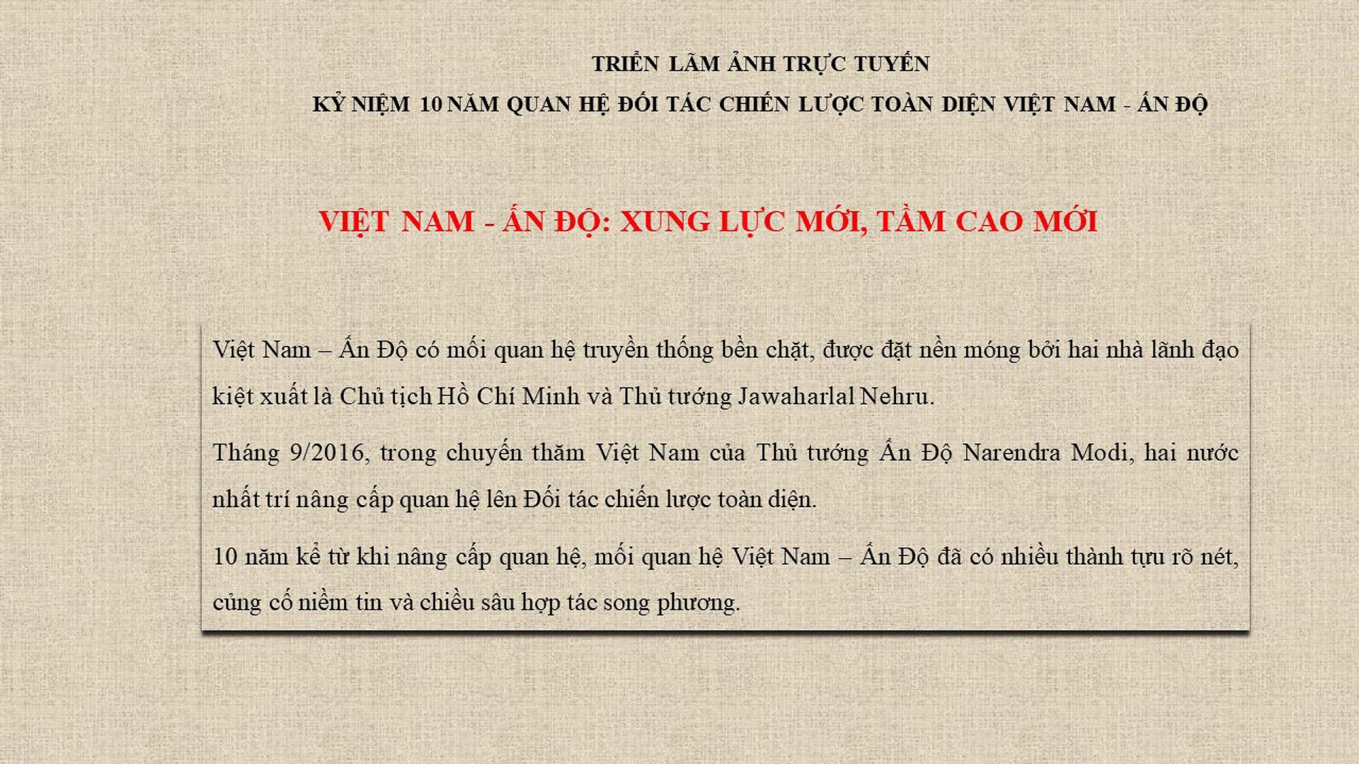 KỶ NIỆM 10 NĂM QUAN HỆ ĐỐI TÁC CHIẾN LƯỢC TOÀN DIỆN VIỆT NAM - ẤN ĐỘ