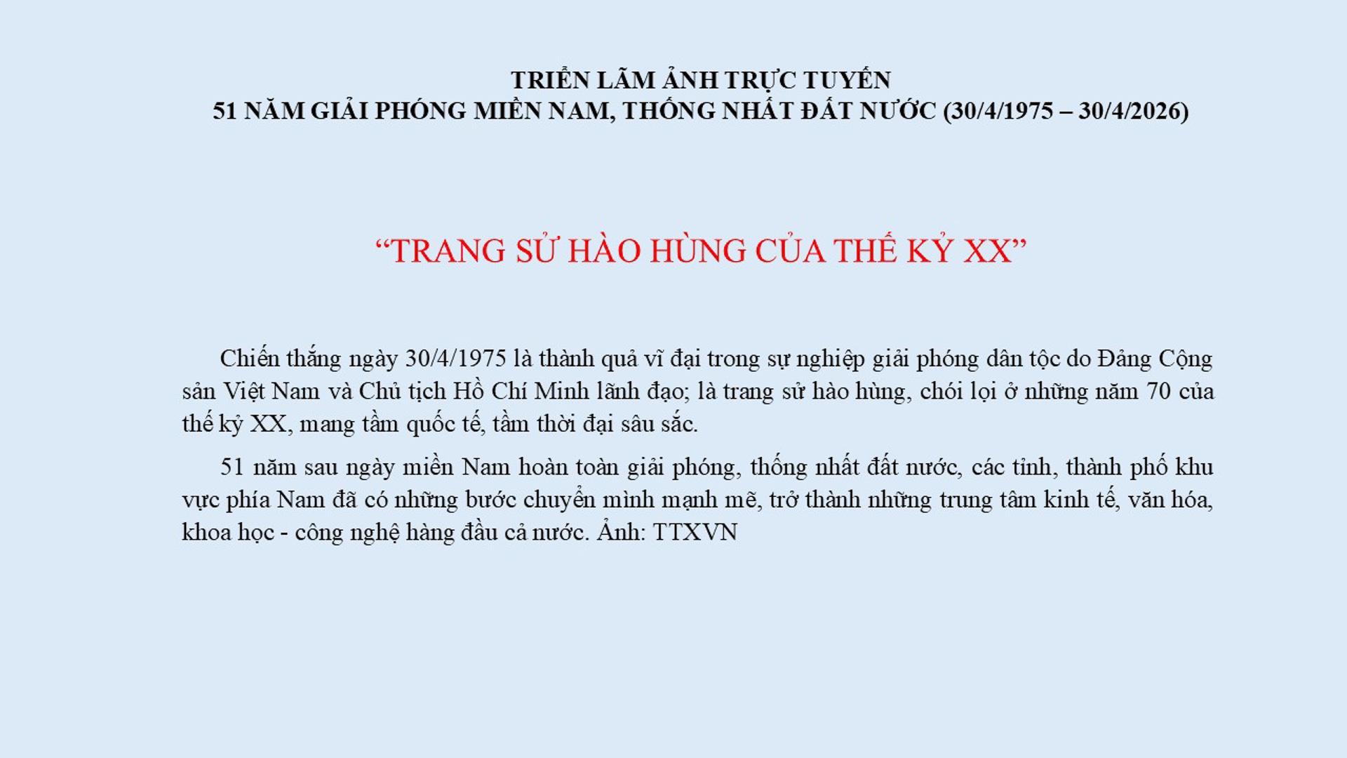 51 NĂM GIẢI PHÓNG MIỀN NAM, THỐNG NHẤT ĐẤT NƯỚC (30/4/1975 – 30/4/2026) TRANG SỬ HÀO HÙNG CỦA THẾ KỶ XX